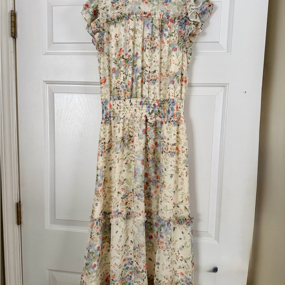 CeCe Floral Ruffle Dress - Cream and Multicolor